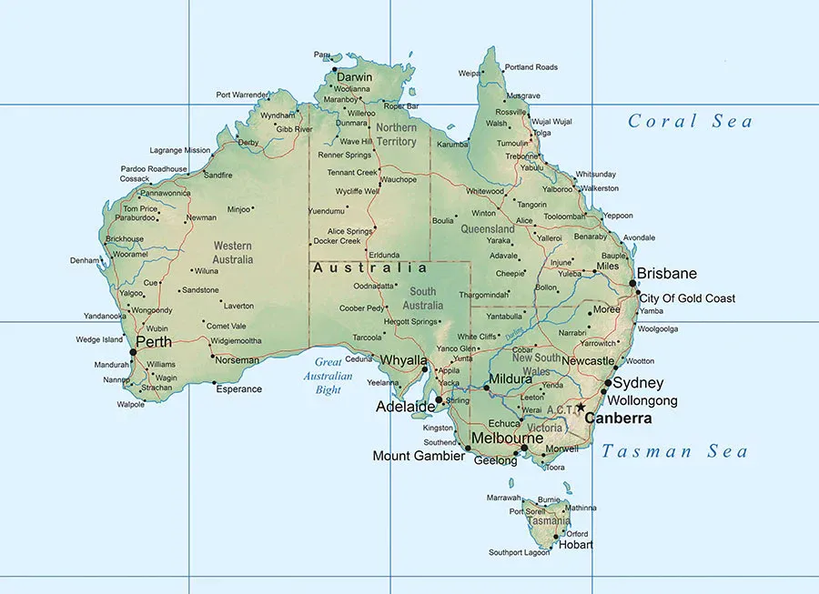 Detailed Map of Australia Regions