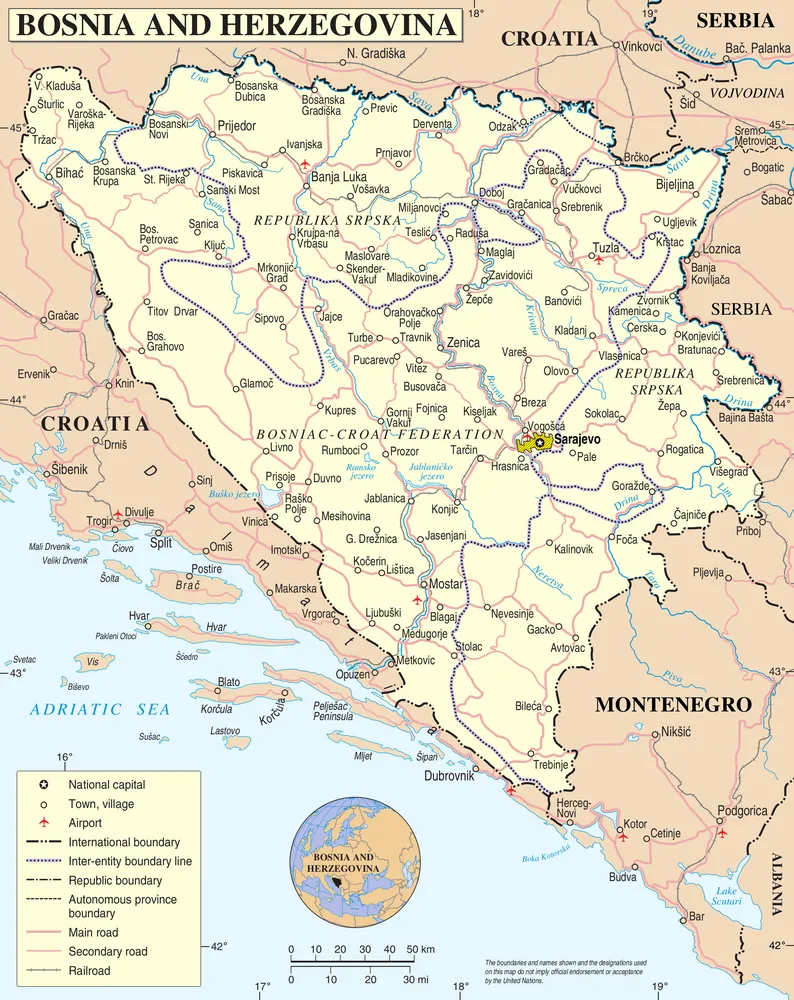 Detailed Map of Bosnia and Herzegovina Entities