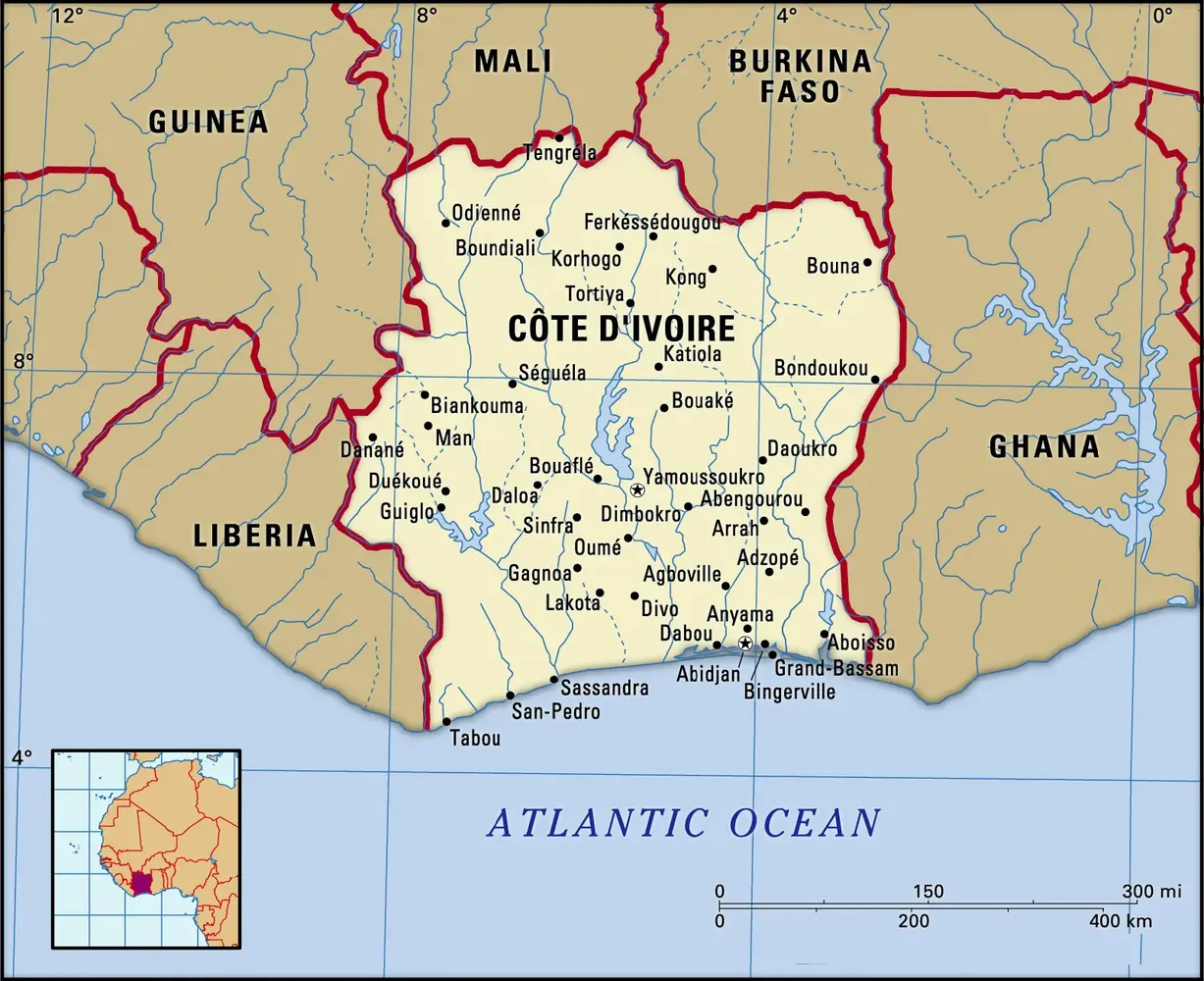 Detailed Map of Côte d'Ivoire Regions