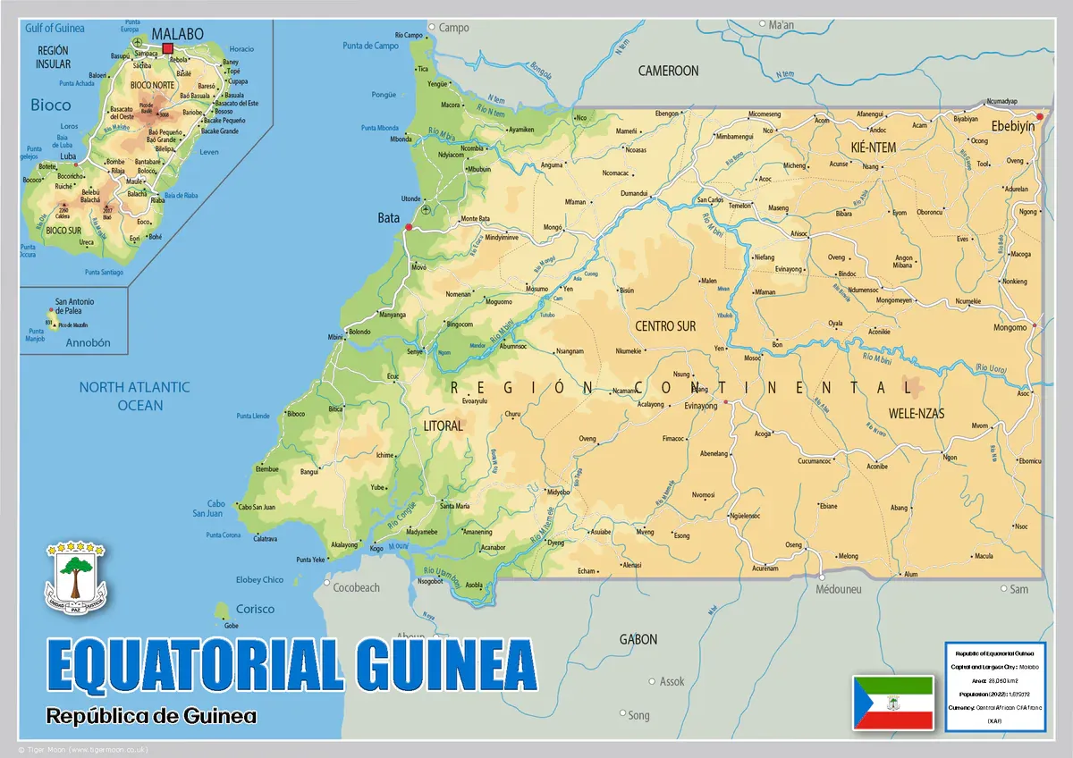 Map of Equatorial Guinea showing Bioko and mainland