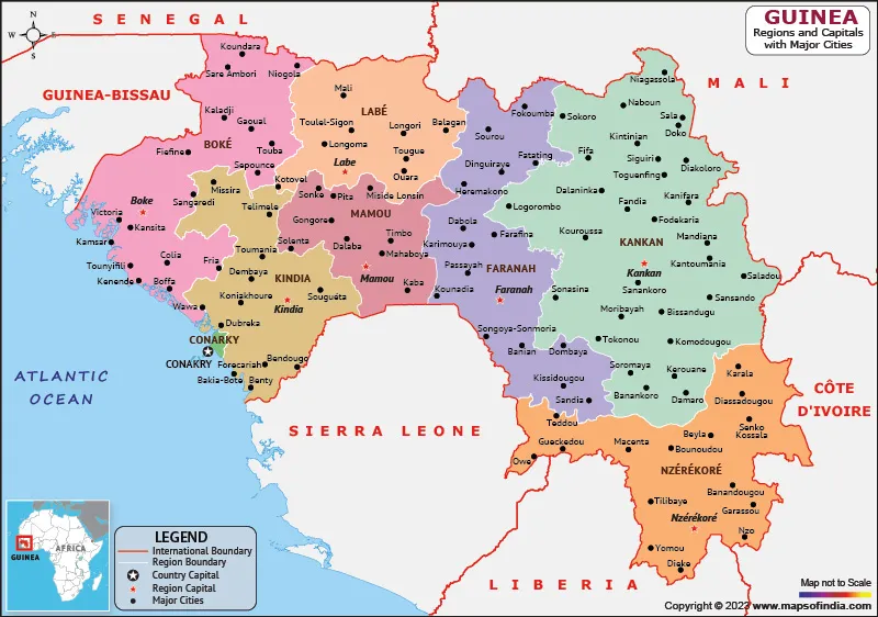 Detailed Map of Guinea Regions
