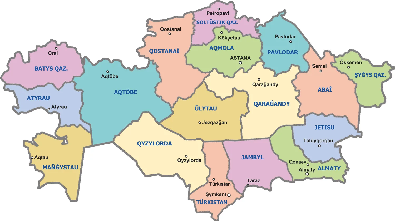 Map of Kazakhstan Regions