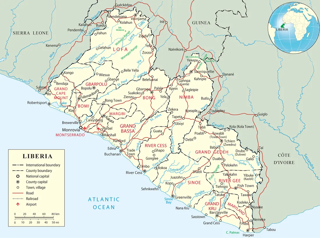 Detailed Map of Liberia Regions