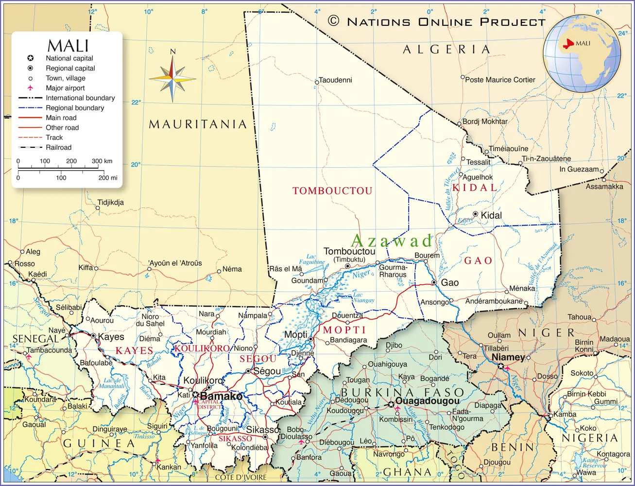 Detailed Map of Mali Regions