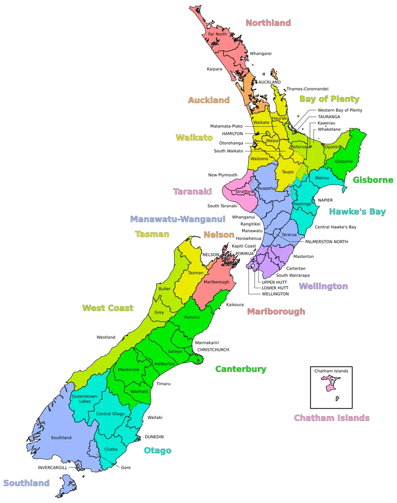 Detailed Map of New Zealand North and South Islands
