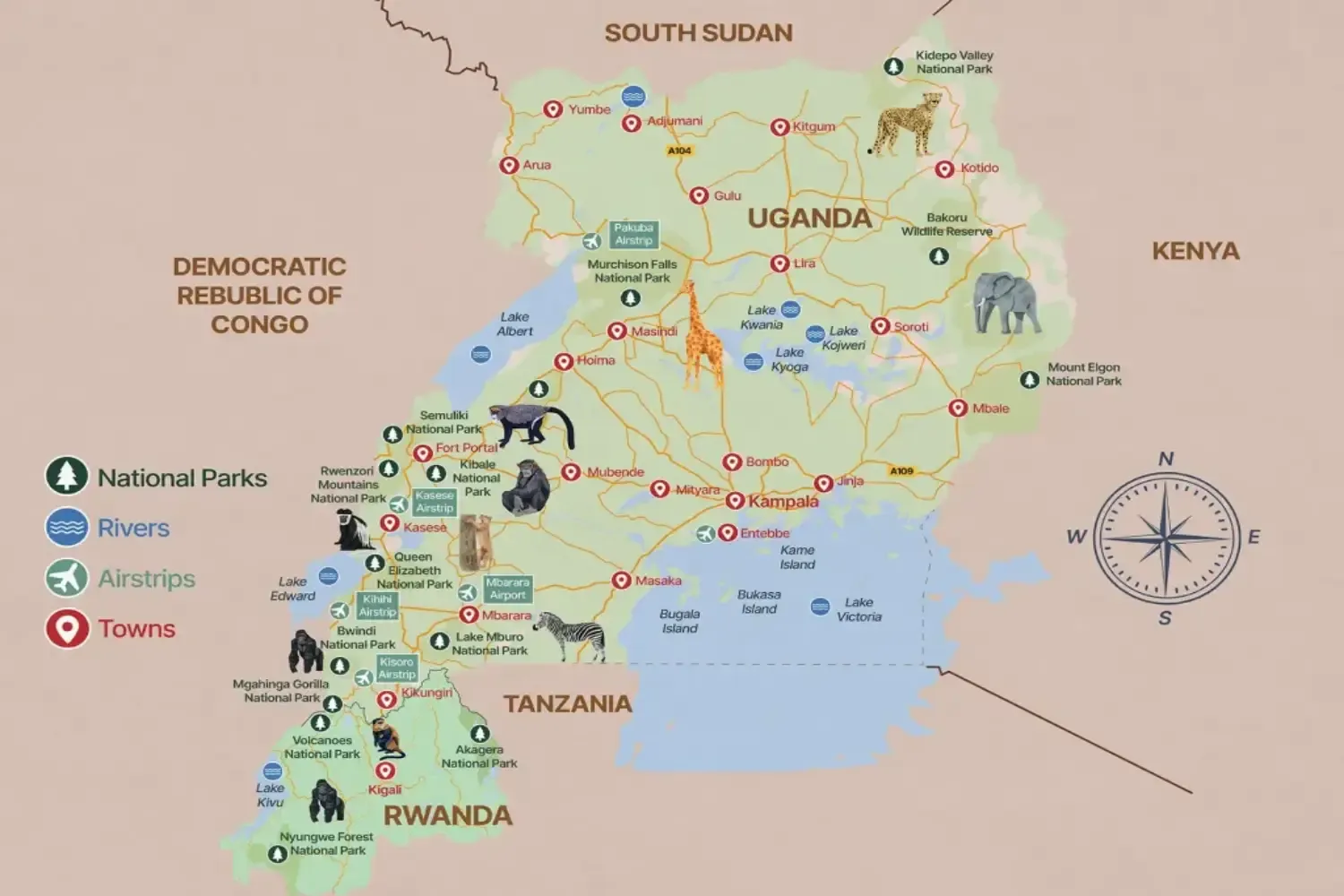 Map of Rwanda tourist attractions