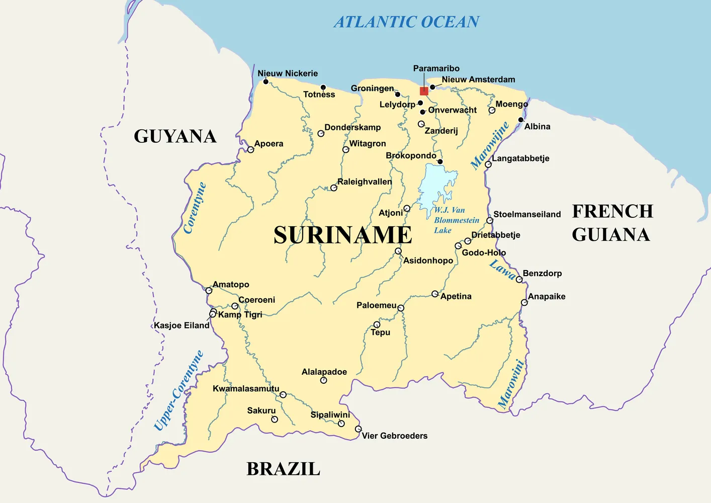 Map of Suriname Regions