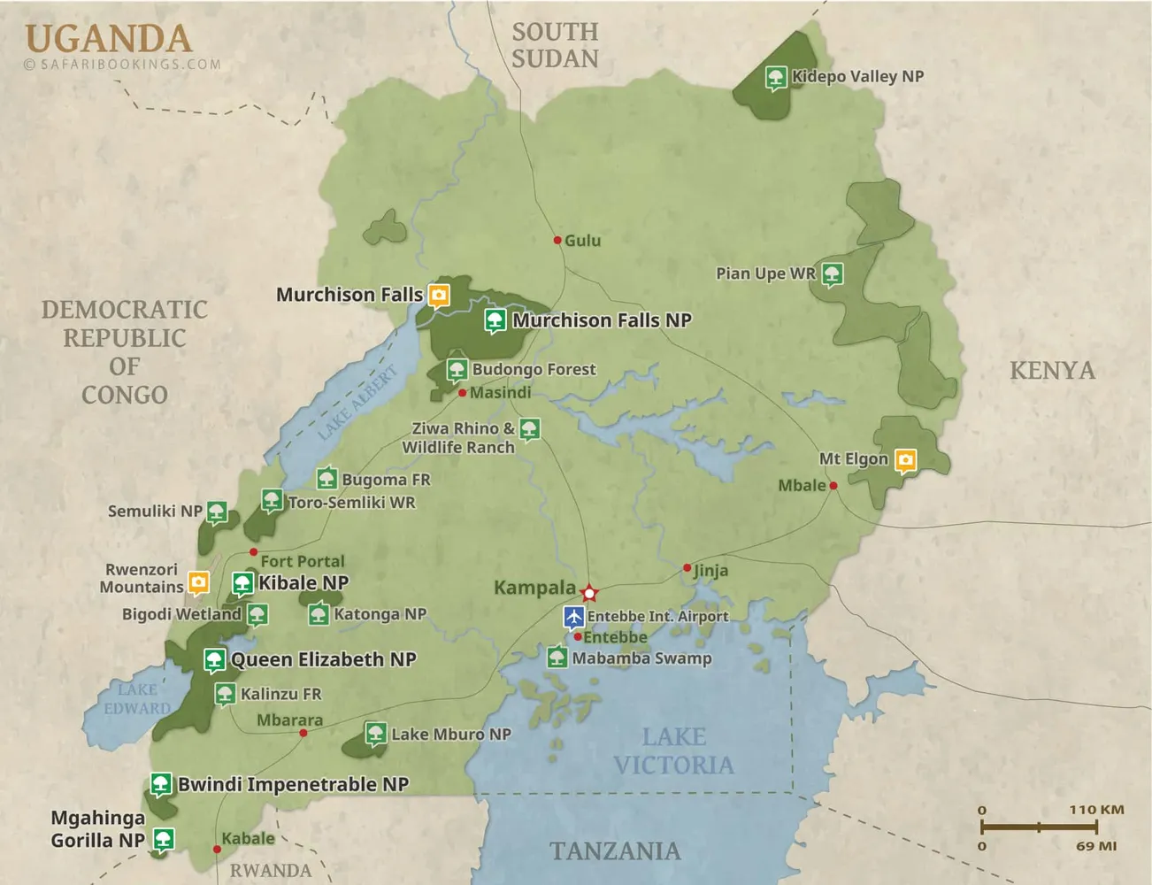 Map of Uganda attractions