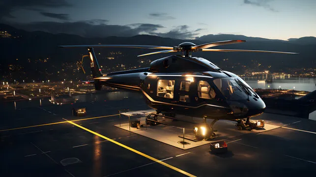 VIP helicopter landing at luxury lodge